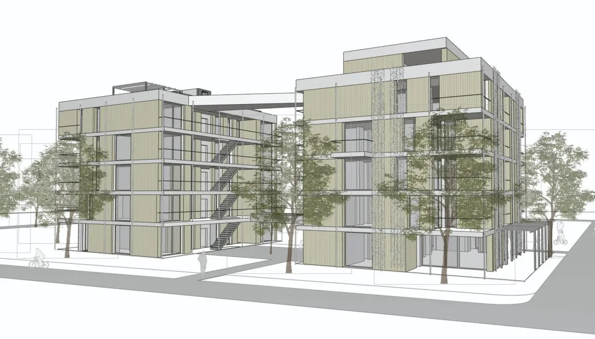 Architektur-Visualisierung des Zukunftshaus Karlsruhe von der Seite