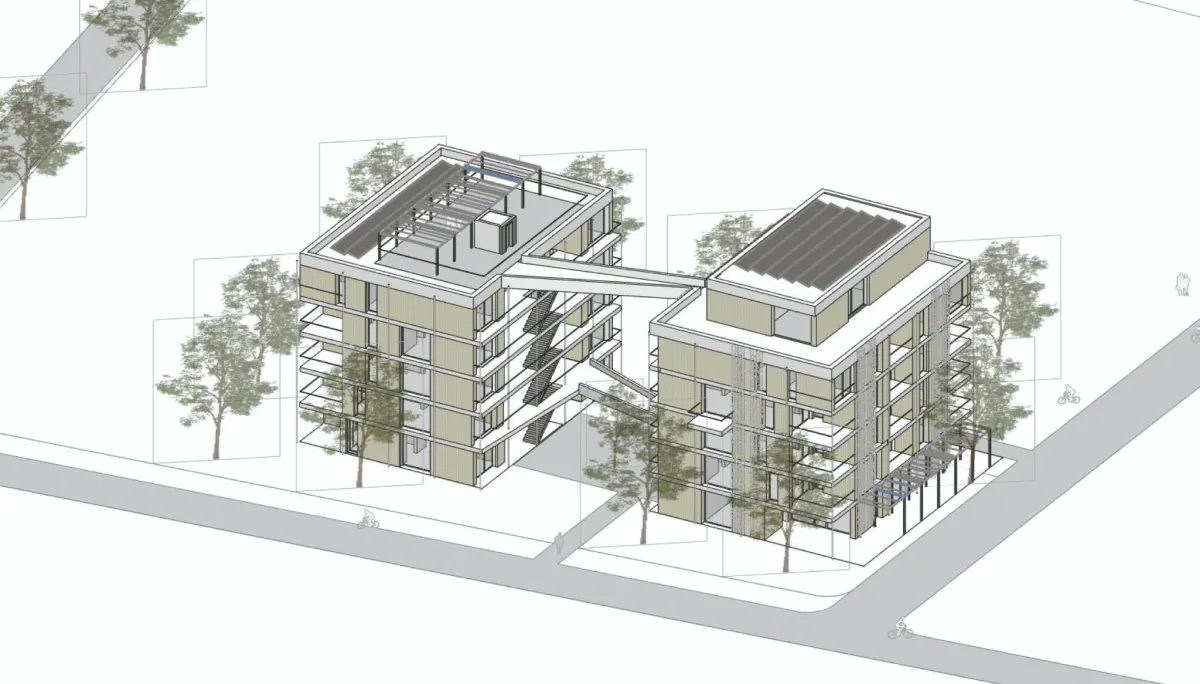 Architektur-Visualisierung des Zukunftshaus Karlsruhe von oben
